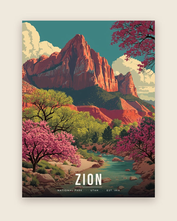 Zion: Spring Redbud and the Watchman poster, full artwork