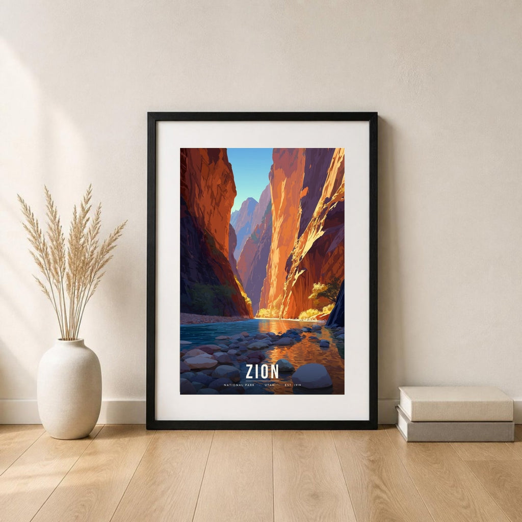 Zion Narrows poster in a frame leaning on the floor (frame not included)