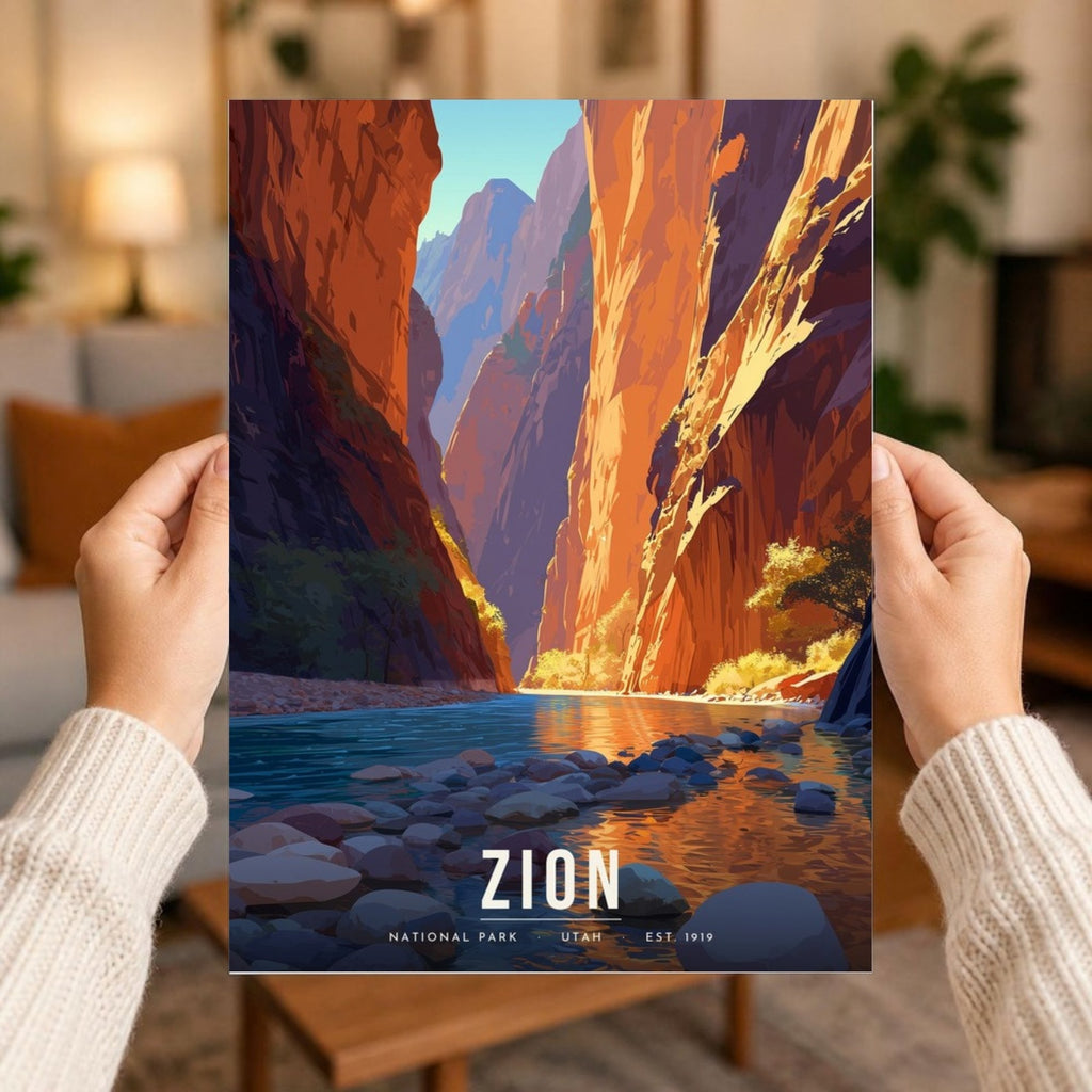 Zion Narrows poster print held in two hands