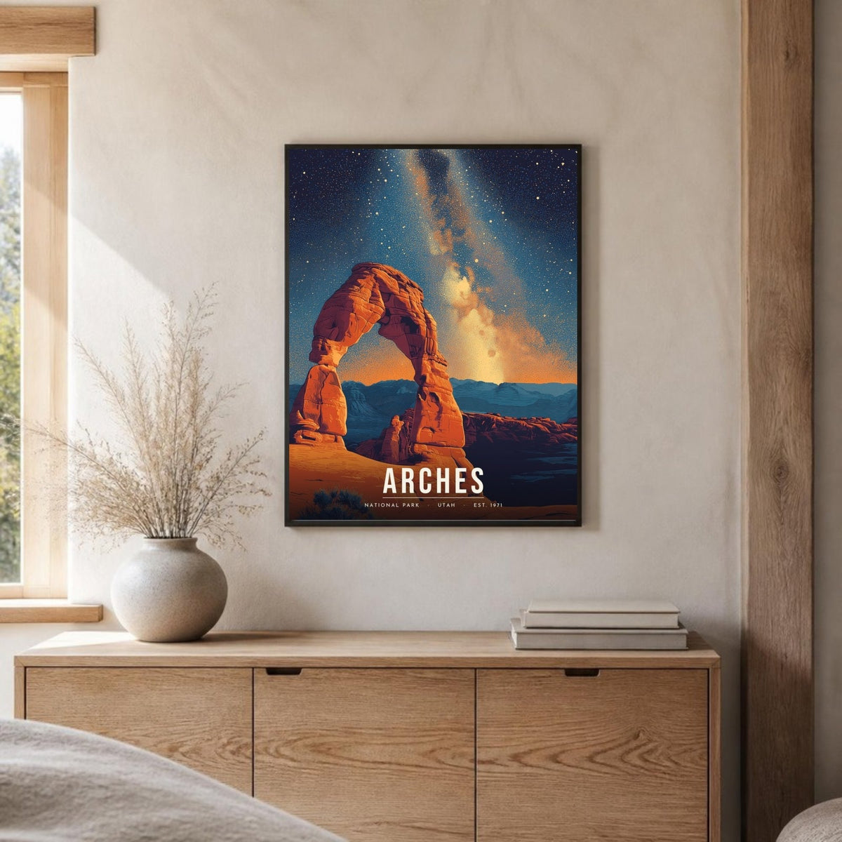 Arches poster framed on a sideboard (frame not included)
