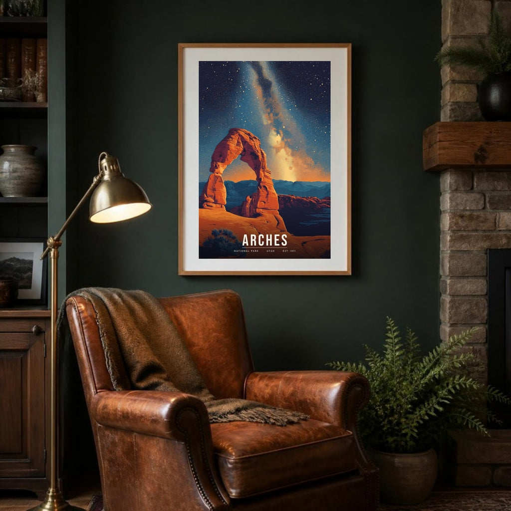 Arches poster framed in a lodge room (frame not included)