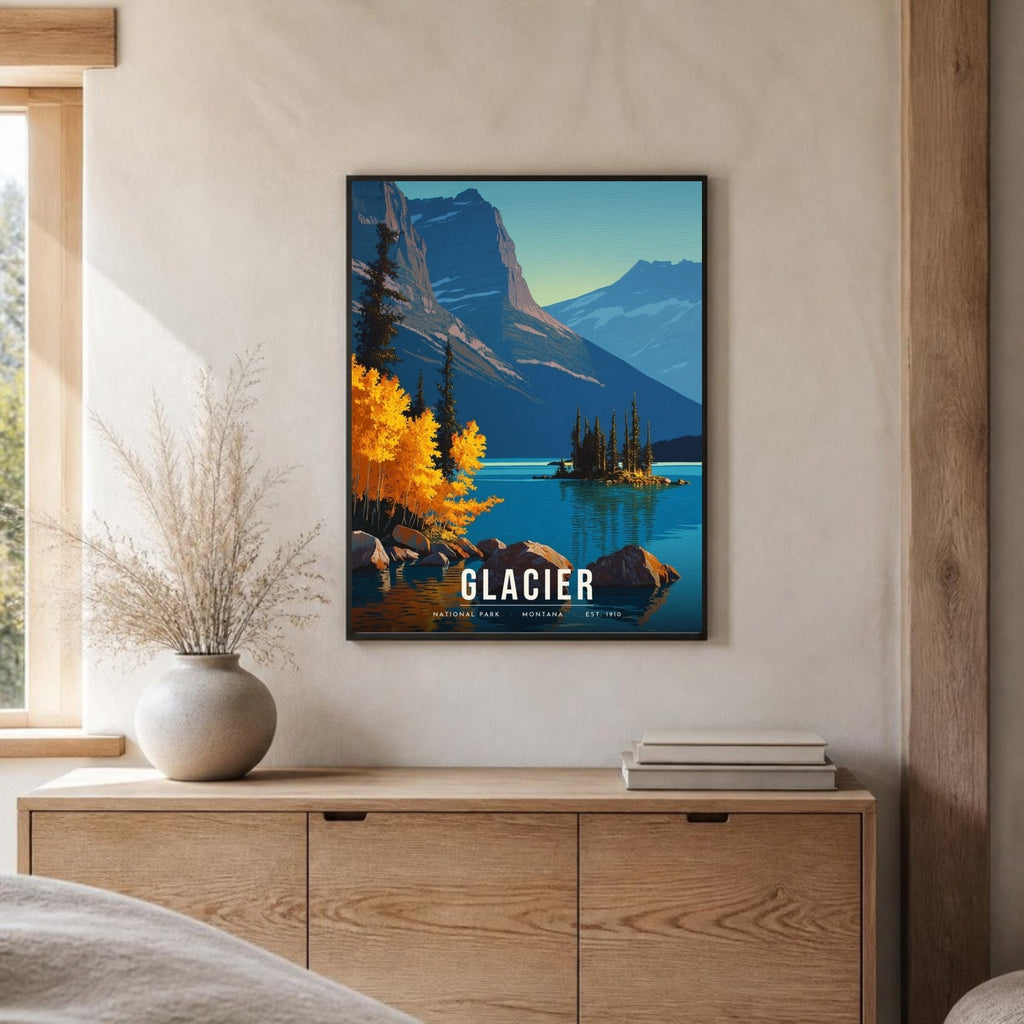 Glacier poster framed on a sideboard (frame not included)