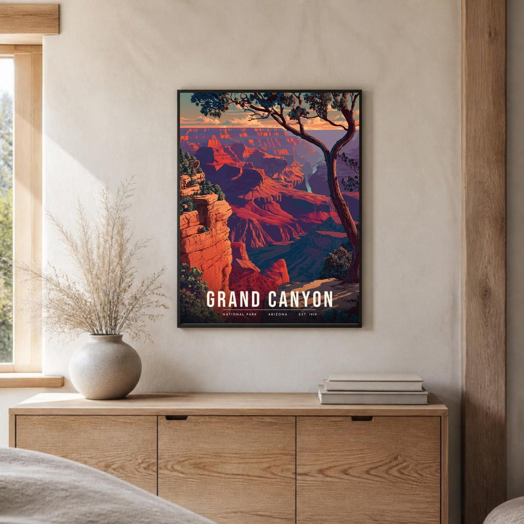 Grand Canyon poster framed on a sideboard (frame not included)