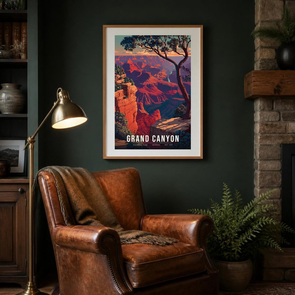 Grand Canyon poster framed in a lodge room (frame not included)
