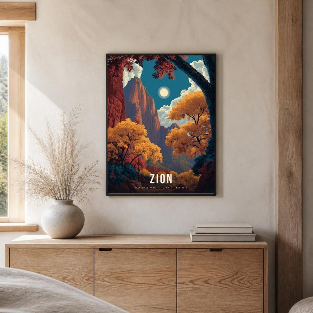 Zion autumn poster framed on a sideboard (frame not included)