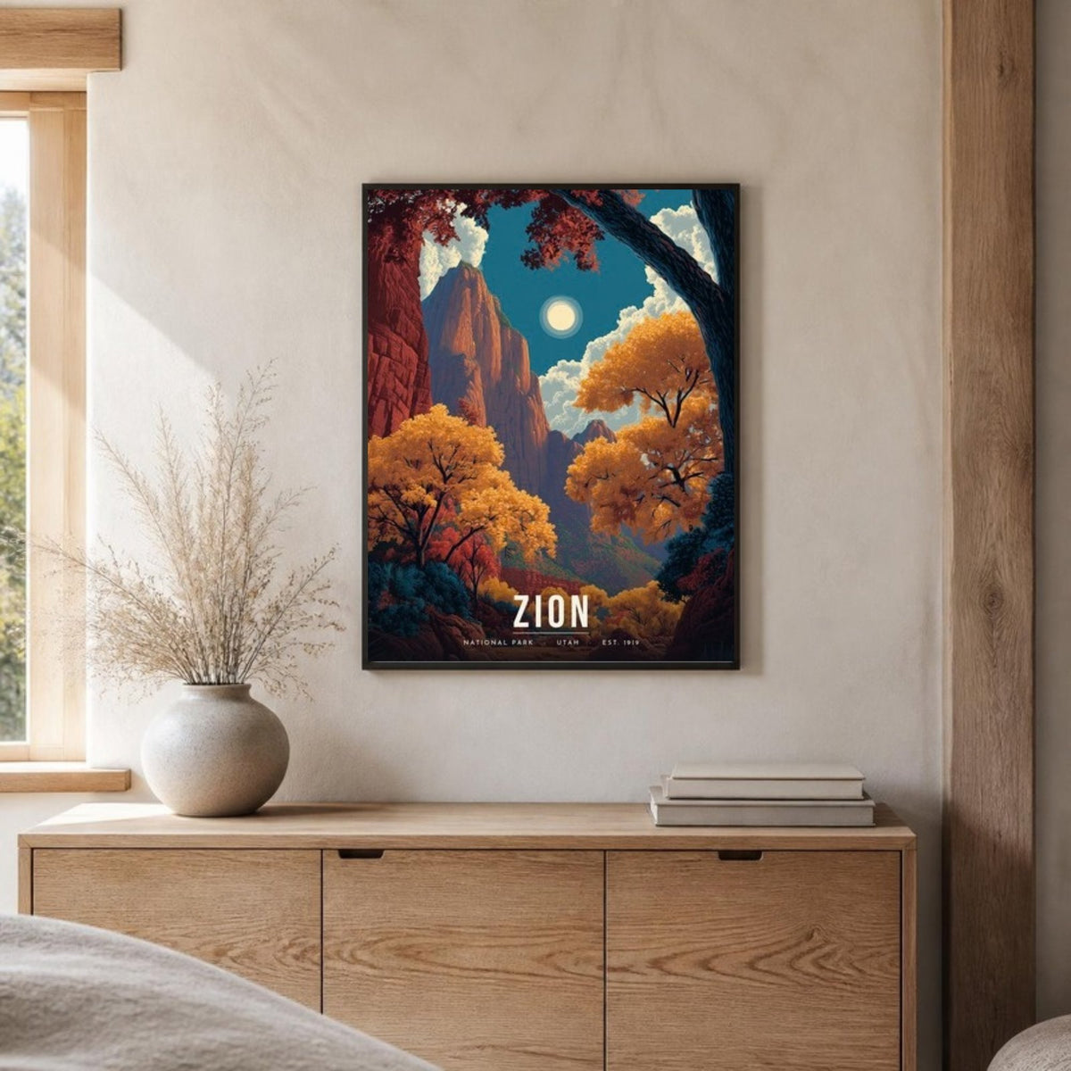 Zion autumn poster framed on a sideboard (frame not included)