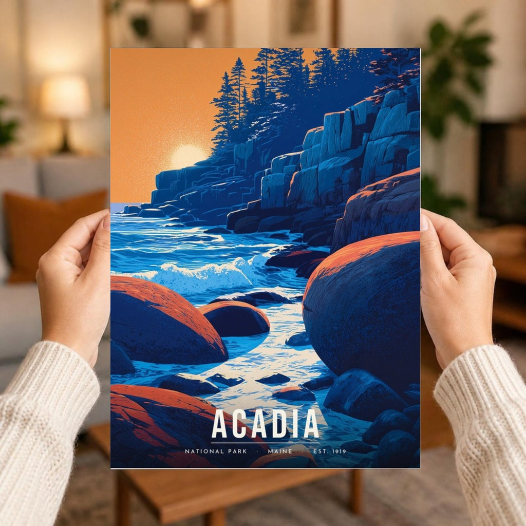 Acadia poster print held in two hands
