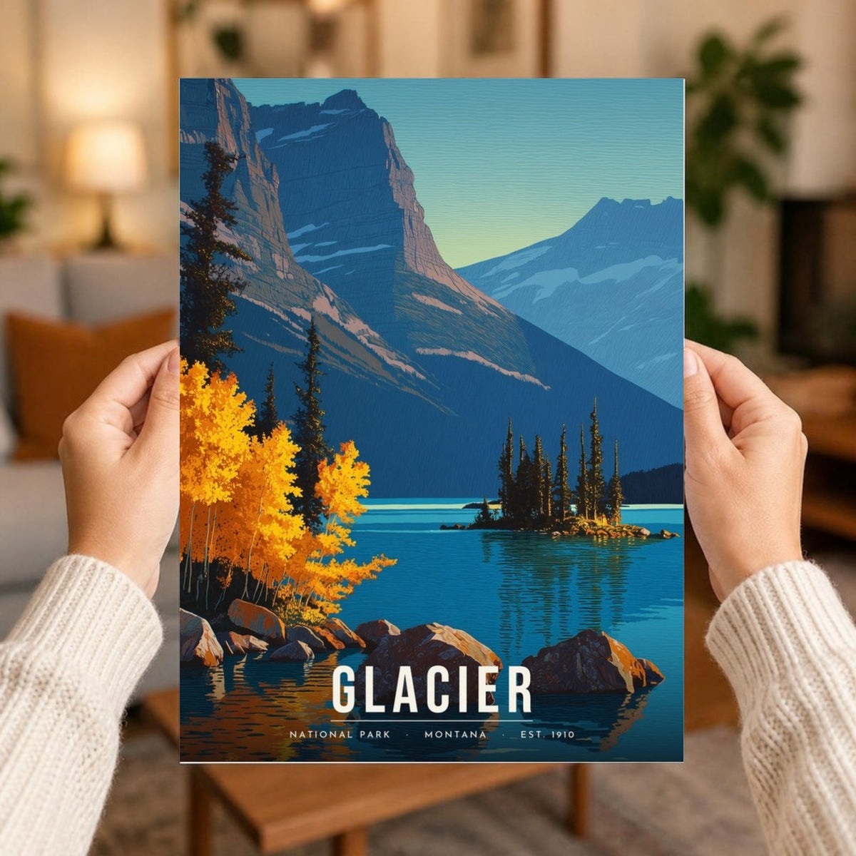 Glacier poster print held in two hands
