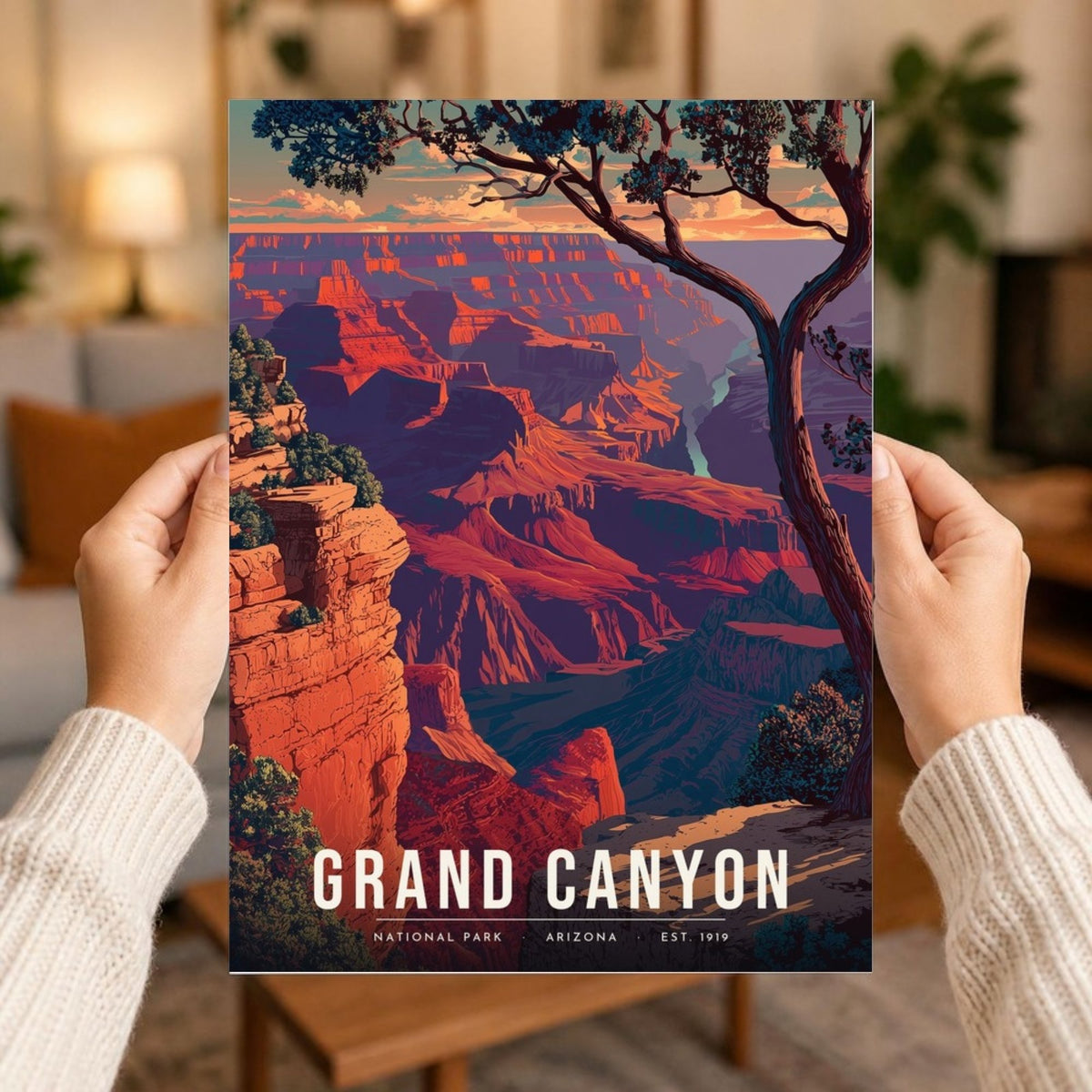 Grand Canyon poster print held in two hands