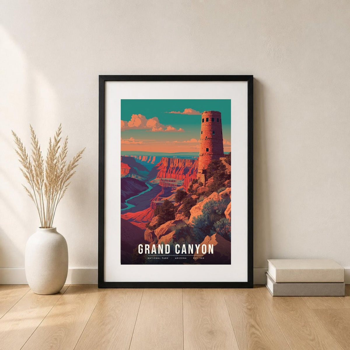 Desert View Watchtower poster in a frame leaning on the floor (frame not included)