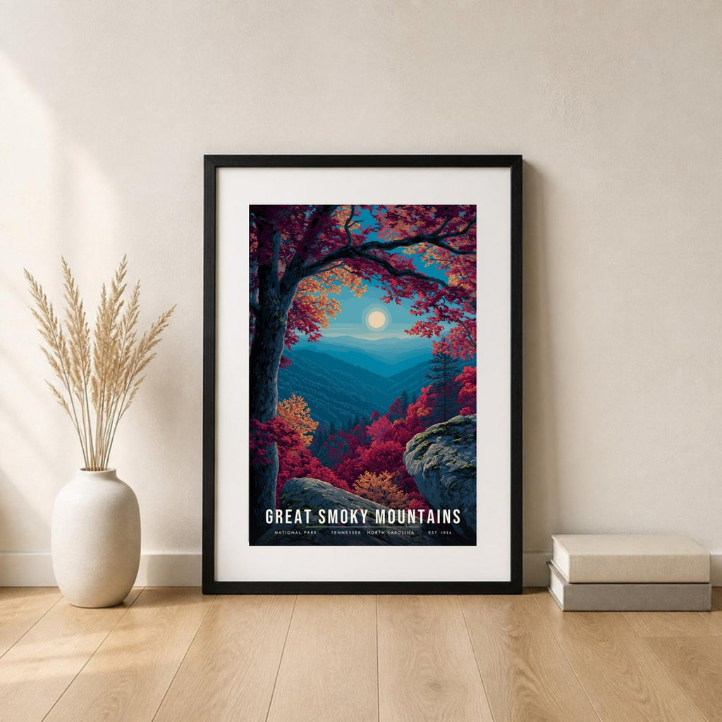 Smokies autumn poster in a frame leaning on the floor (frame not included)