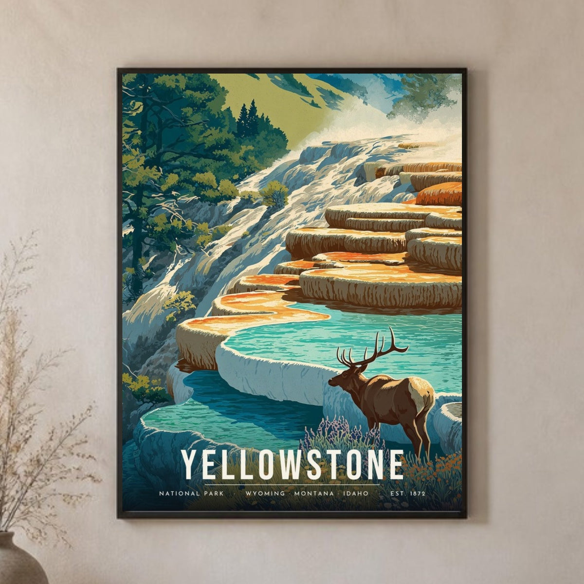 Mammoth Hot Springs elk poster close-up