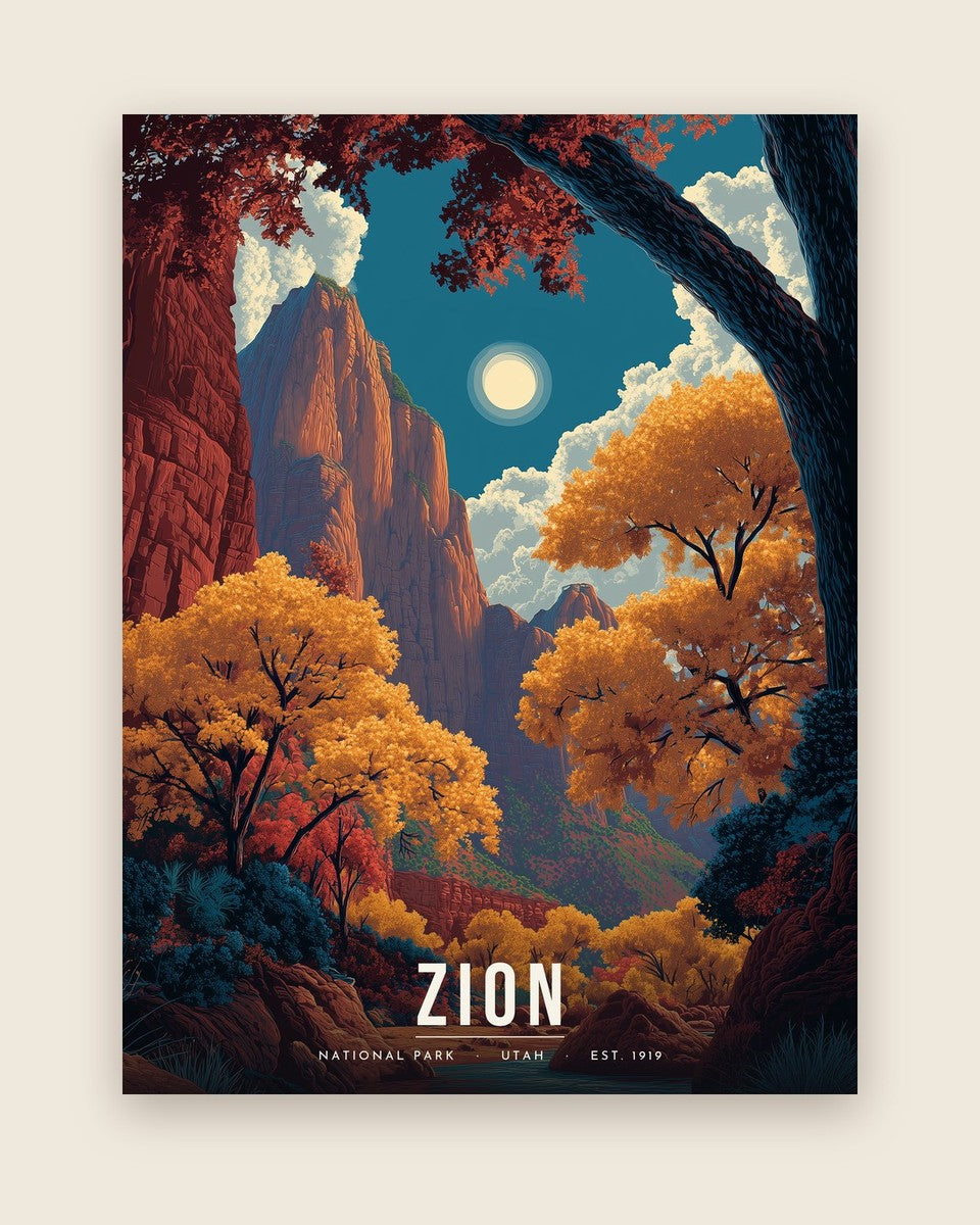 Zion: Autumn Cottonwoods poster, full artwork