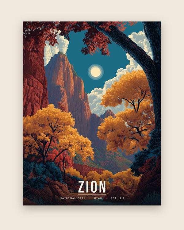 Zion: Autumn Cottonwoods poster, full artwork