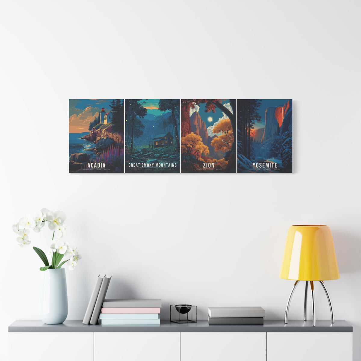 Four Seasons Canvas: Acadia, Great Smoky Mountains, Zion, Yosemite