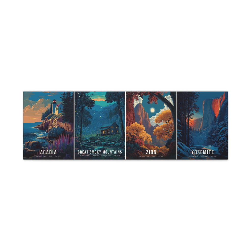 Four Seasons Canvas: Acadia, Great Smoky Mountains, Zion, Yosemite