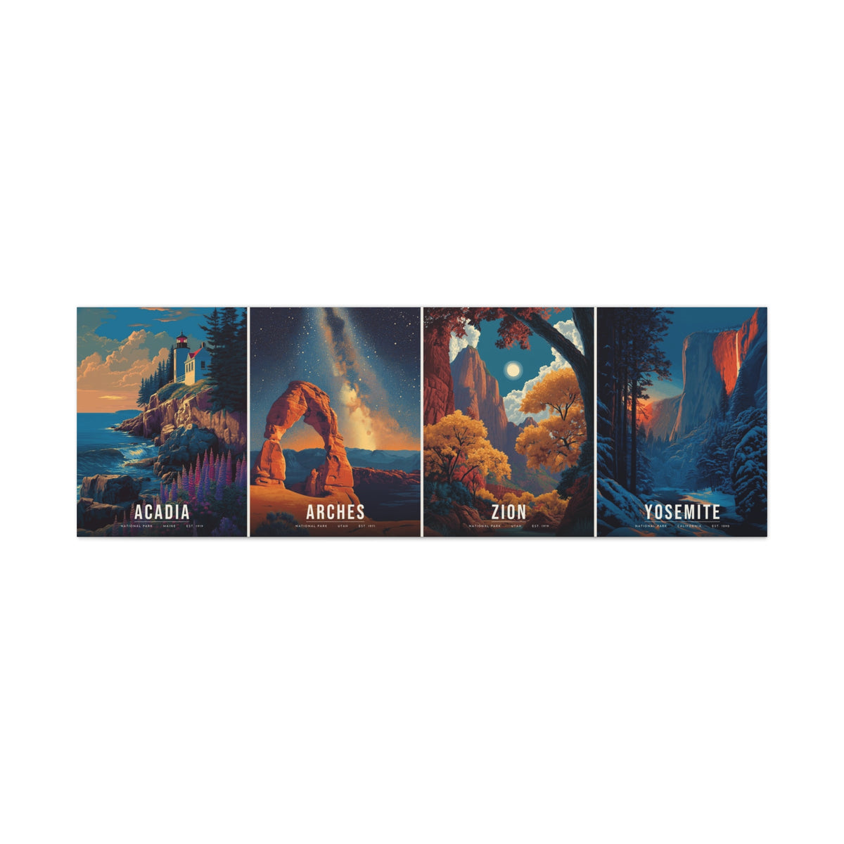 Four Seasons Canvas: Acadia, Arches, Zion, Yosemite