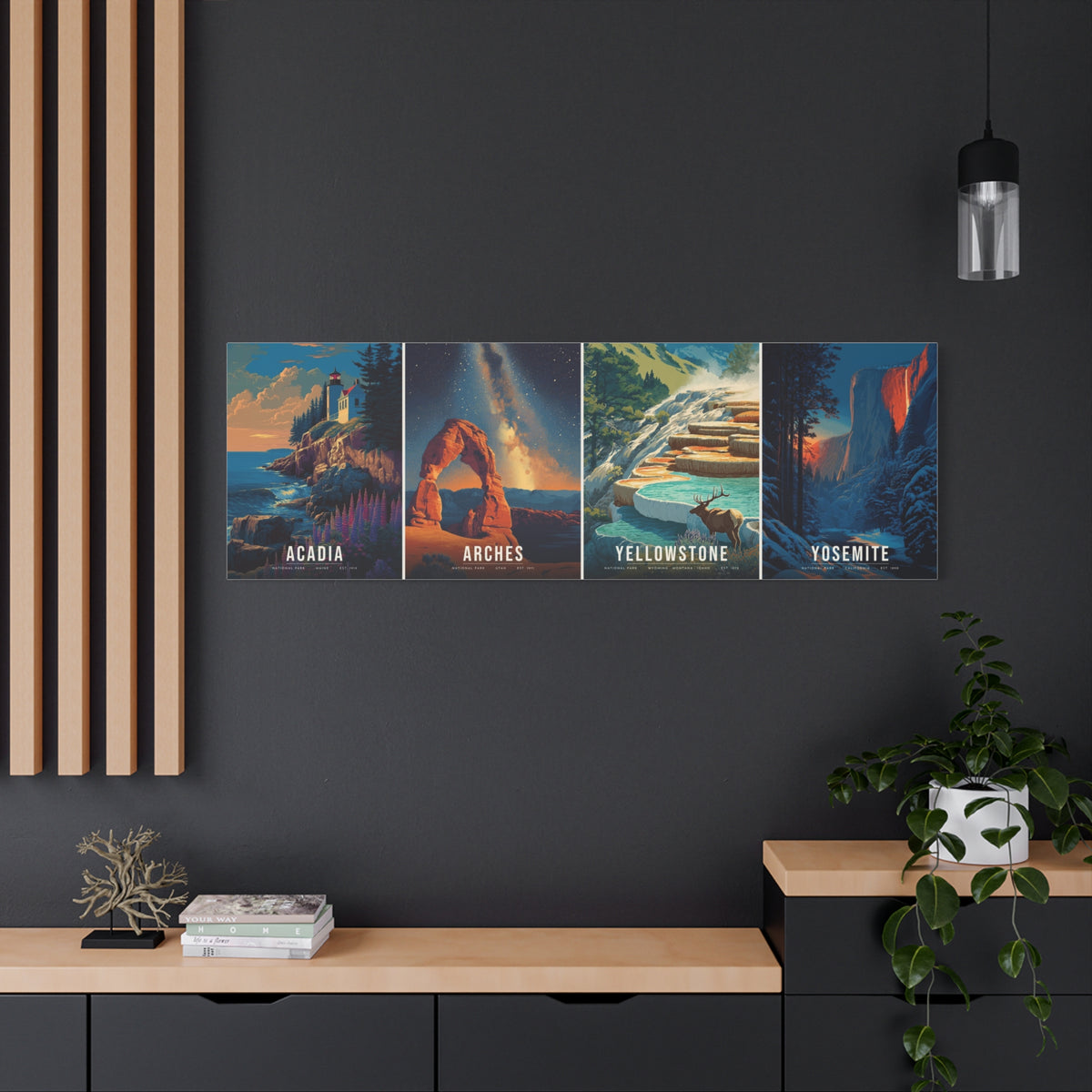 The Signature Four Canvas: Acadia, Arches, Yellowstone, Yosemite