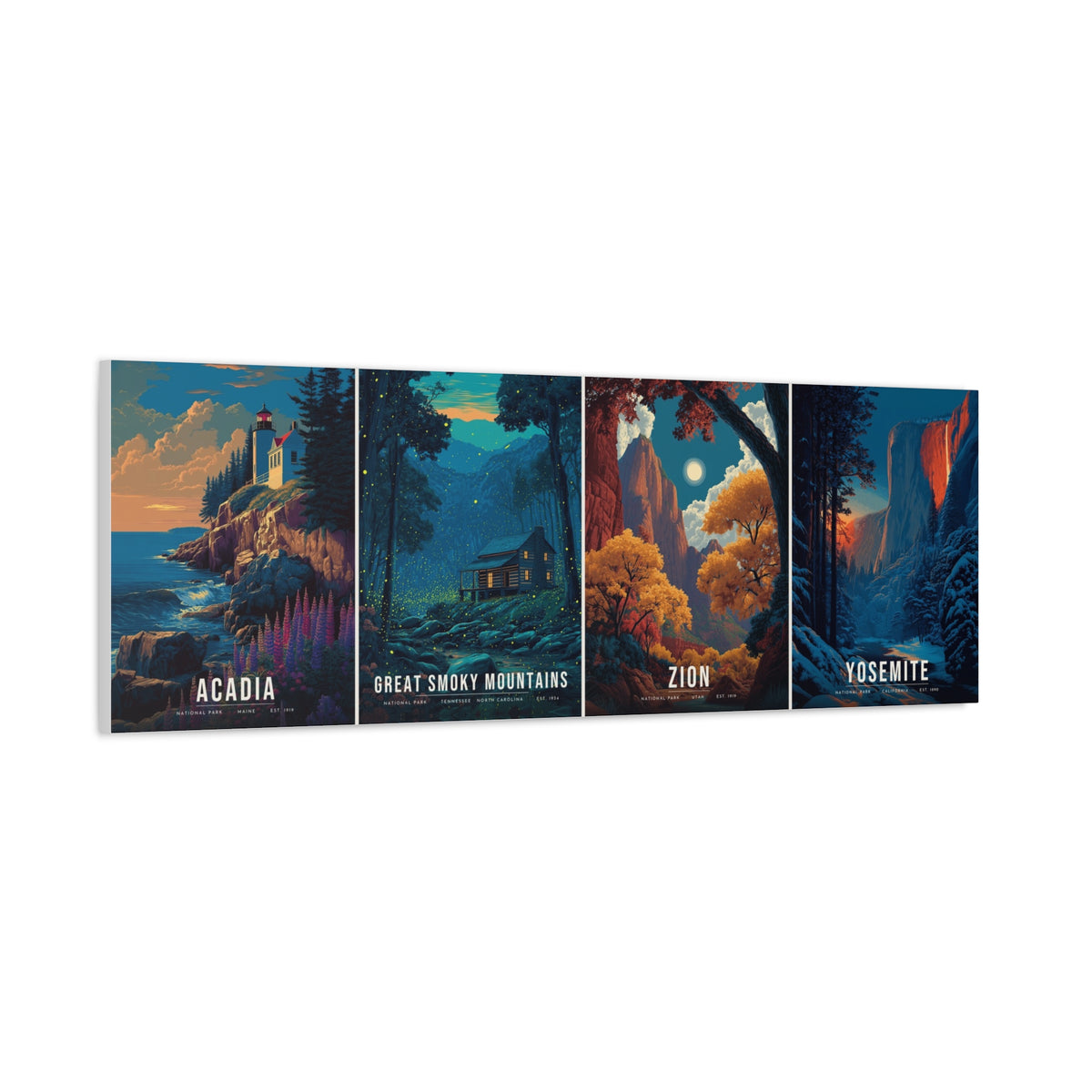 Four Seasons Canvas: Acadia, Great Smoky Mountains, Zion, Yosemite