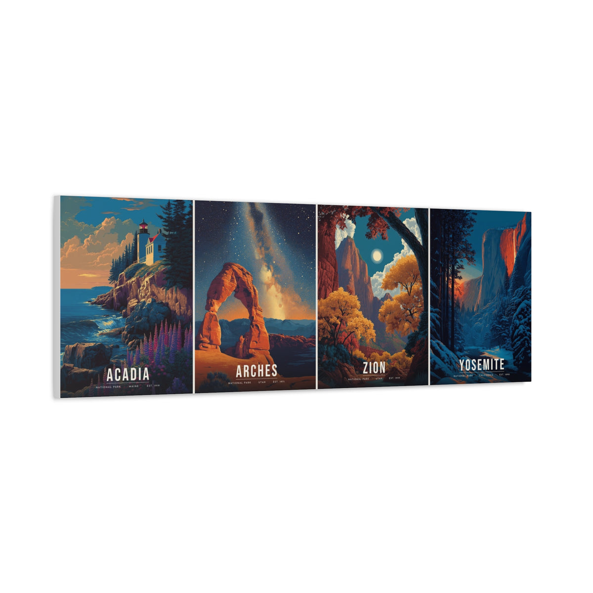 Four Seasons Canvas: Acadia, Arches, Zion, Yosemite