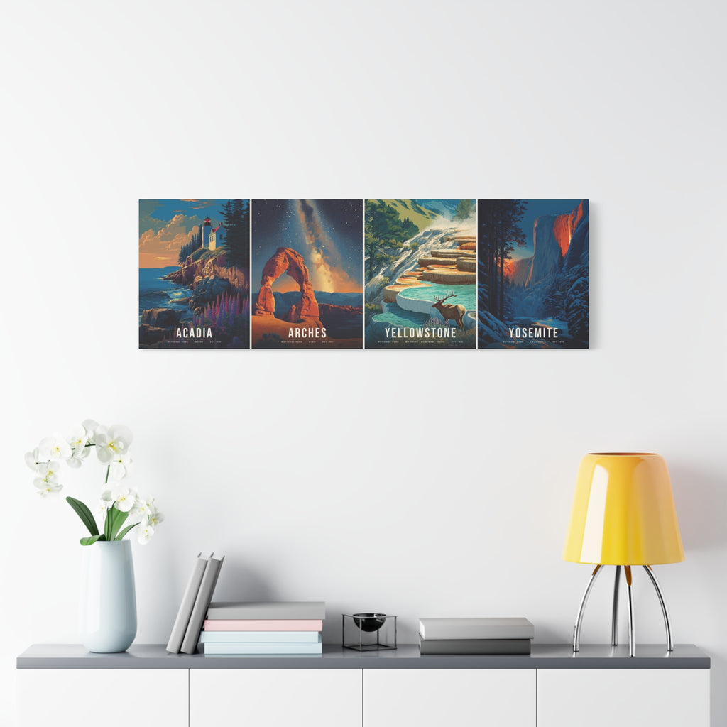The Signature Four Canvas: Acadia, Arches, Yellowstone, Yosemite