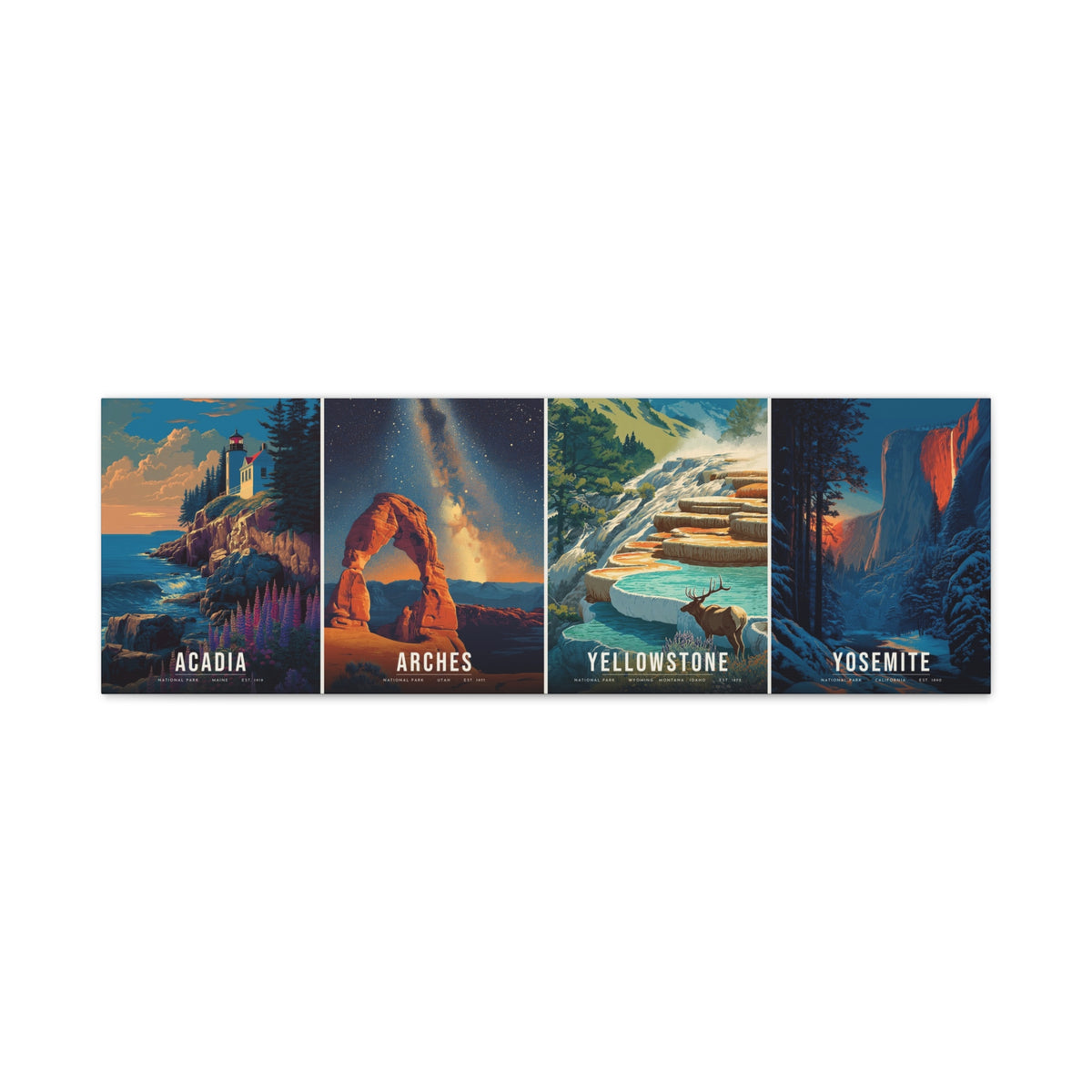 The Signature Four Canvas: Acadia, Arches, Yellowstone, Yosemite