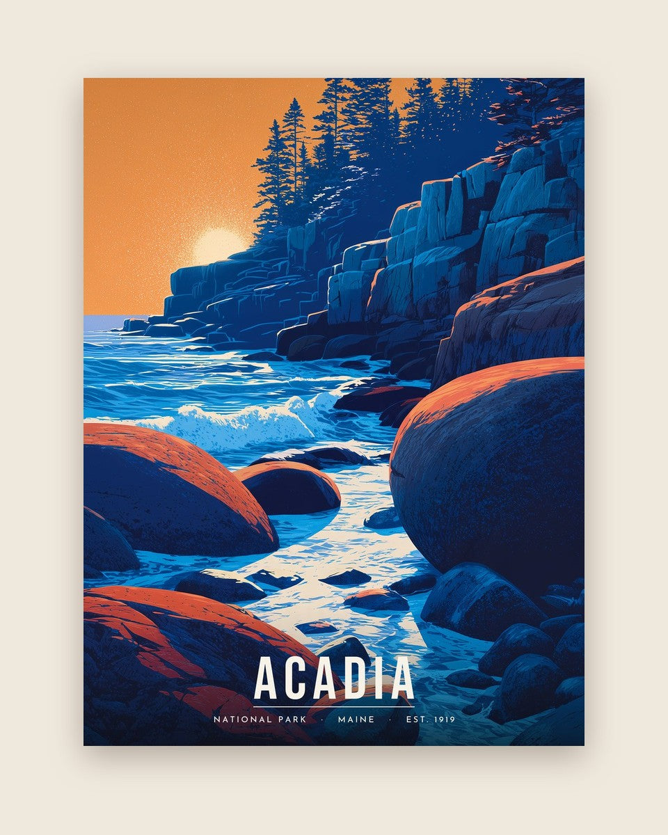 Acadia: Boulder Beach Sunrise poster, full artwork