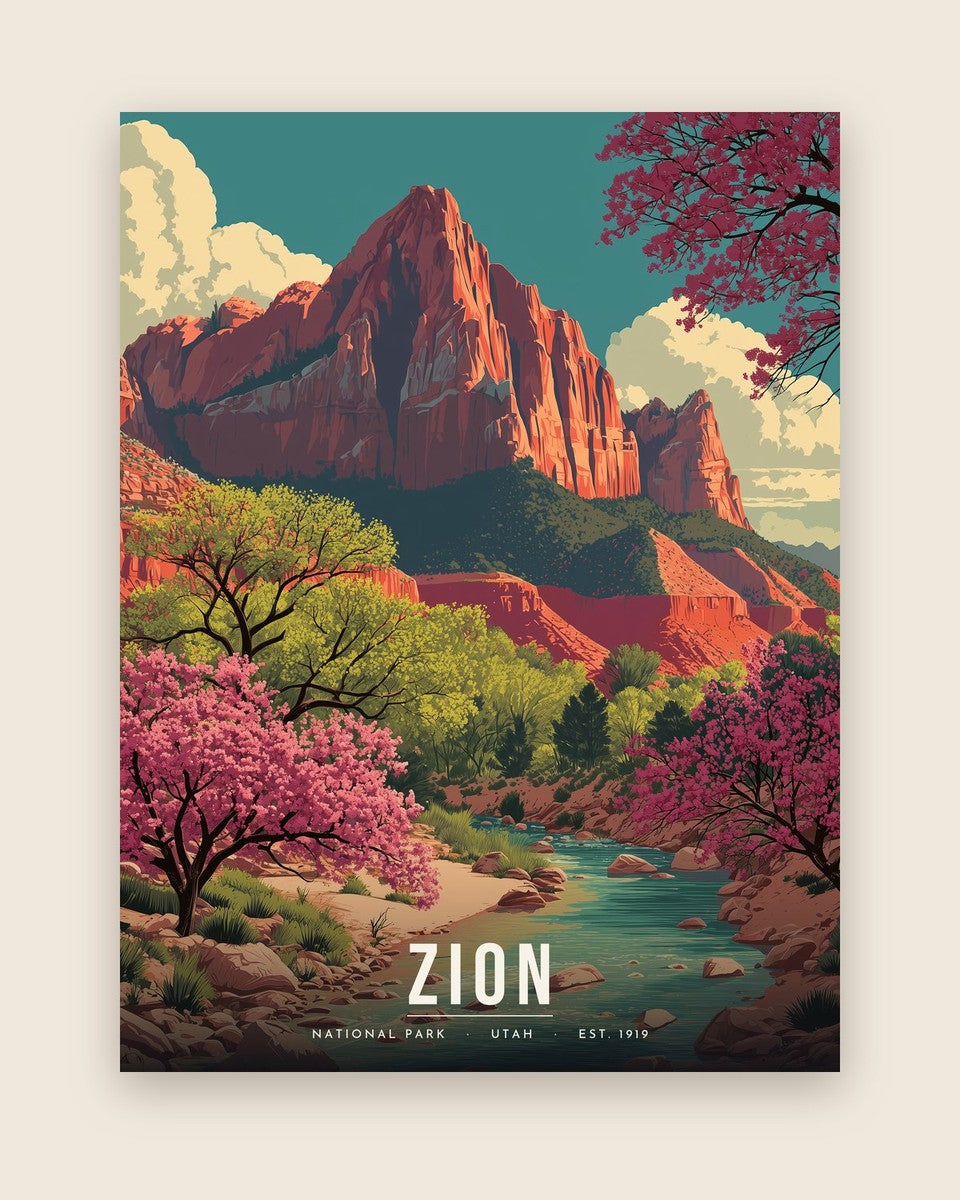 Zion: Spring Redbud and the Watchman poster, full artwork
