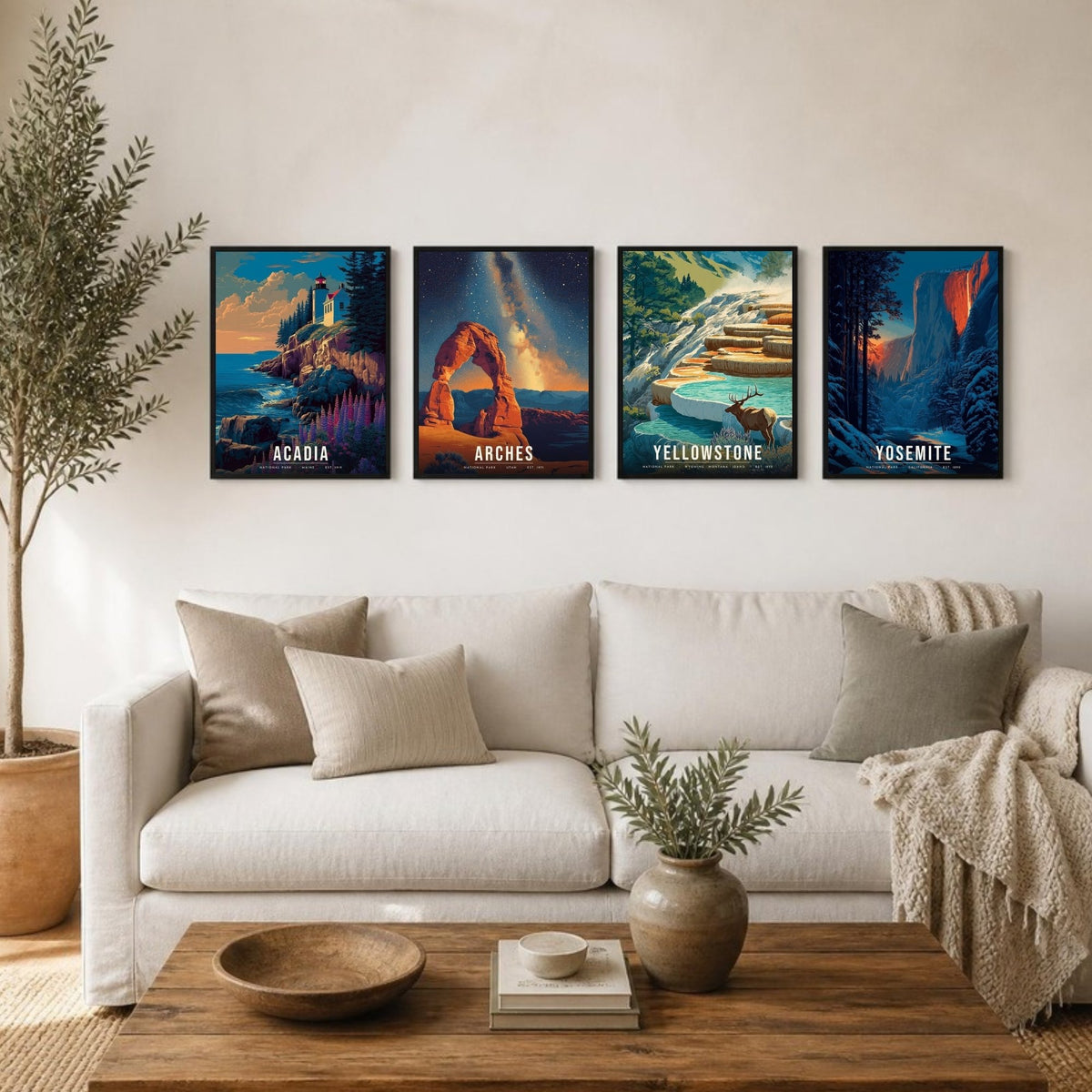 The Signature Four posters framed in a row above a sofa (frames not included)