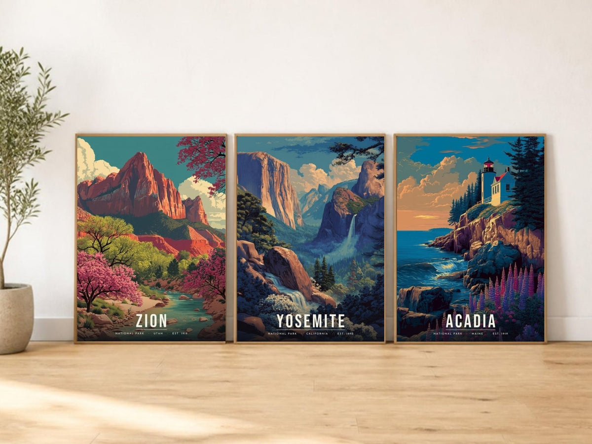 Spring Three posters in frames leaning on a wooden floor (frames not included)