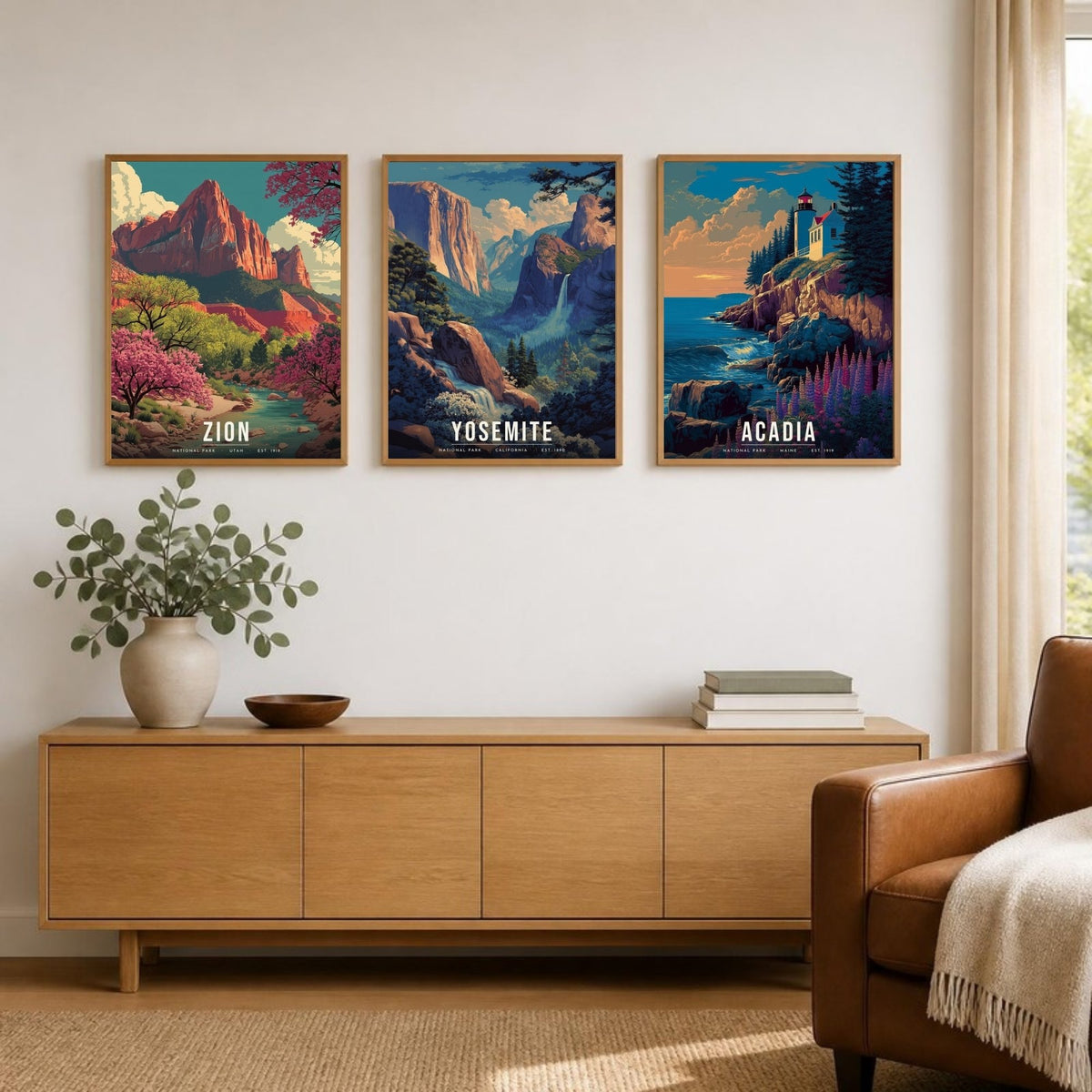 Spring Three posters framed in a row above a sideboard (frames not included)